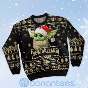 New Orleans Saints Cute Baby Yoda Grogu Ugly Christmas 3D Sweater Product Photo