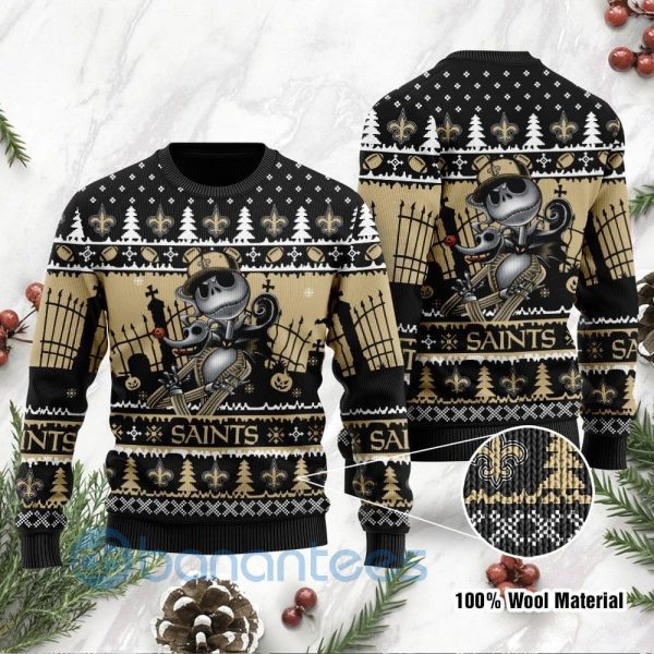New Orleans Saints Jack Skellington Halloween Ugly Christmas 3D Sweater Product Photo