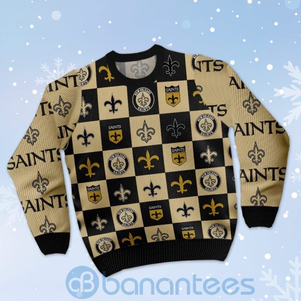 New Orleans Saints Logo Checkered Flannel Design Ugly Christmas 3D Sweater Product Photo