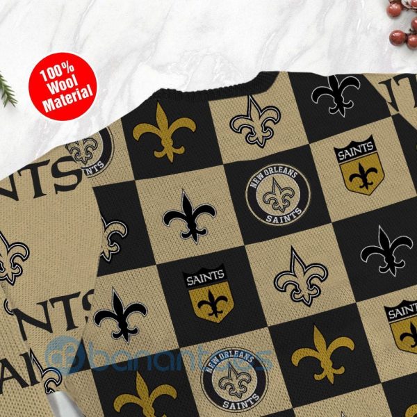 New Orleans Saints Logo Checkered Flannel Design Ugly Christmas 3D Sweater Product Photo
