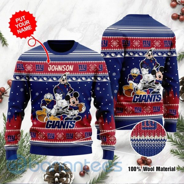 New York Giants Disney Donald Duck Mickey Mouse Goofy Custom Name Christmas 3D Sweater Product Photo