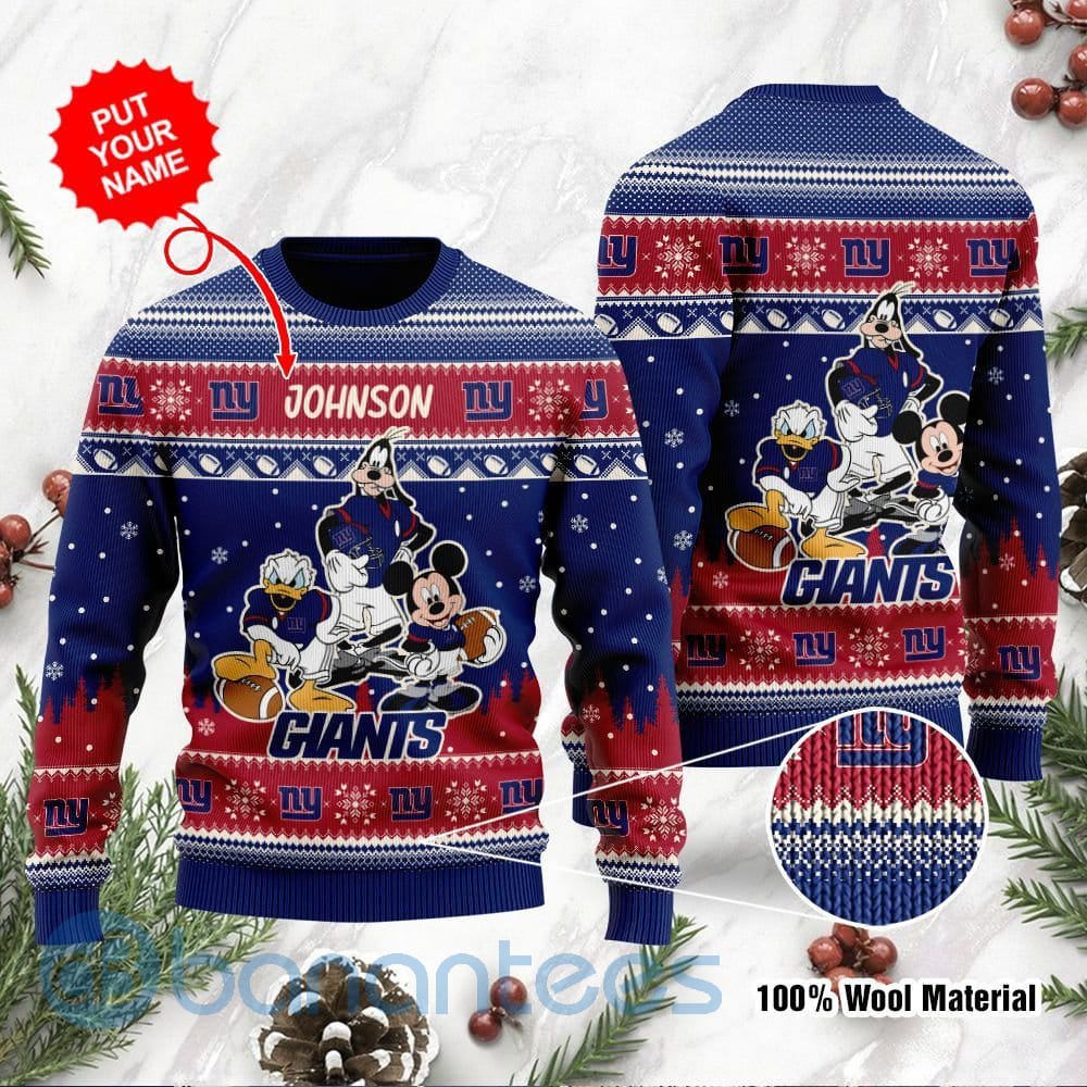 New York Giants Disney Donald Duck Mickey Mouse Goofy Custom Name Christmas 3D Sweater