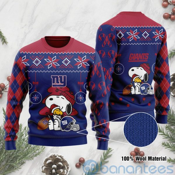 New York Giants Funny Charlie Brown Peanuts Snoopy Christmas Tree Ugly Christmas 3D Sweater Product Photo