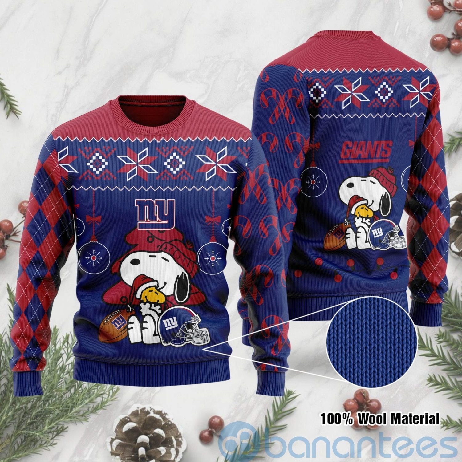 New York Giants Funny Charlie Brown Peanuts Snoopy Christmas Tree Ugly Christmas 3D Sweater