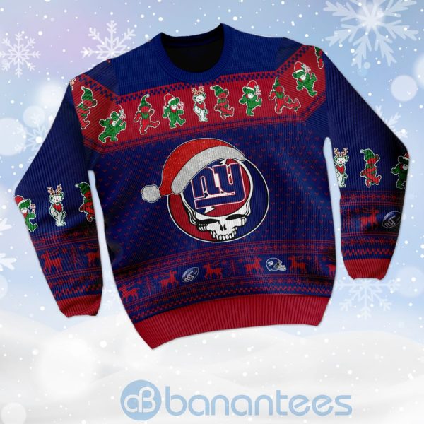 New York Giants Grateful Dead SKull And Bears Custom Name Ugly Christmas 3D Sweater Product Photo