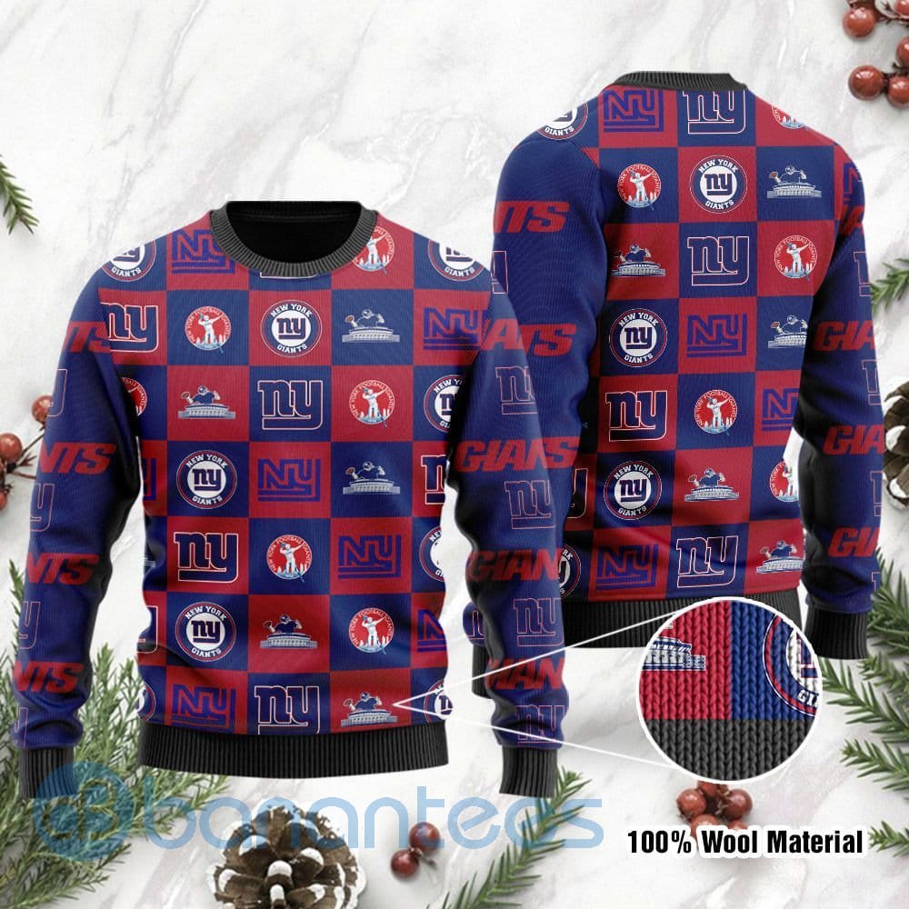 New York Giants Logo Checkered Flannel Design Ugly Christmas 3D Sweater