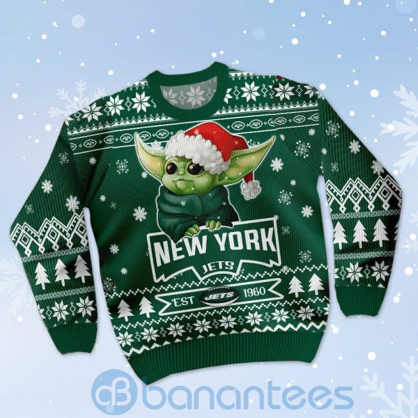 New York Jets Cute Baby Yoda Grogu Ugly Christmas 3D Sweater Product Photo