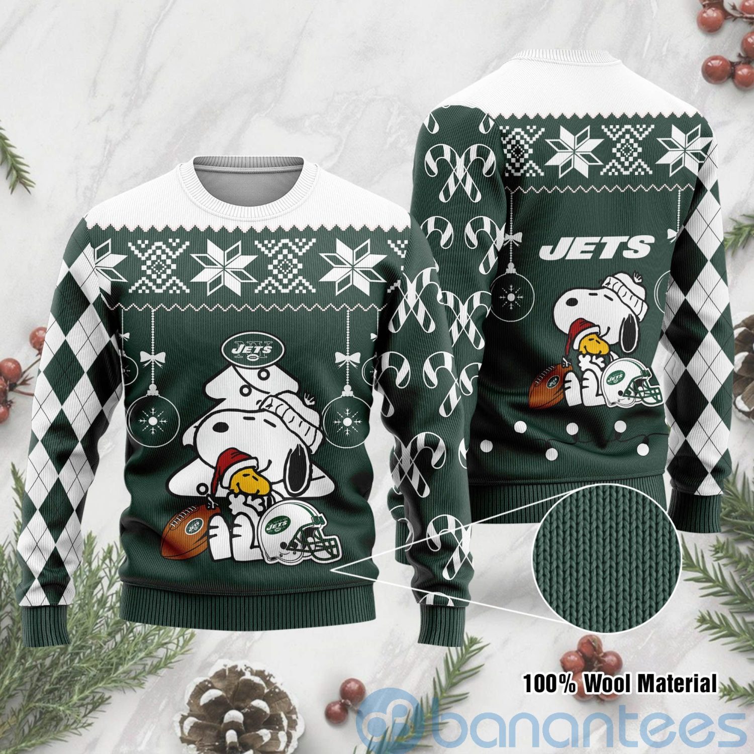 New York Jets Funny Charlie Brown Peanuts Snoopy Christmas Tree Ugly Christmas 3D Sweater
