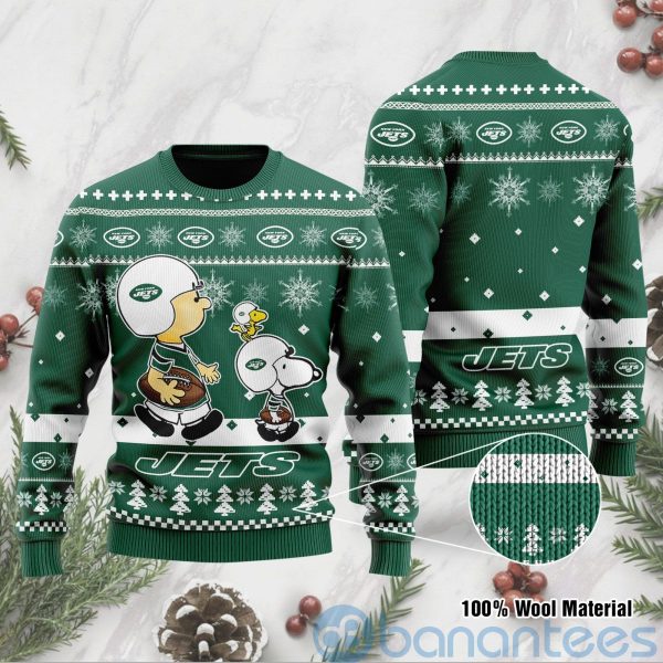 New York Jets Funny Charlie Brown Peanuts Snoopy Ugly Christmas 3D Sweater Product Photo