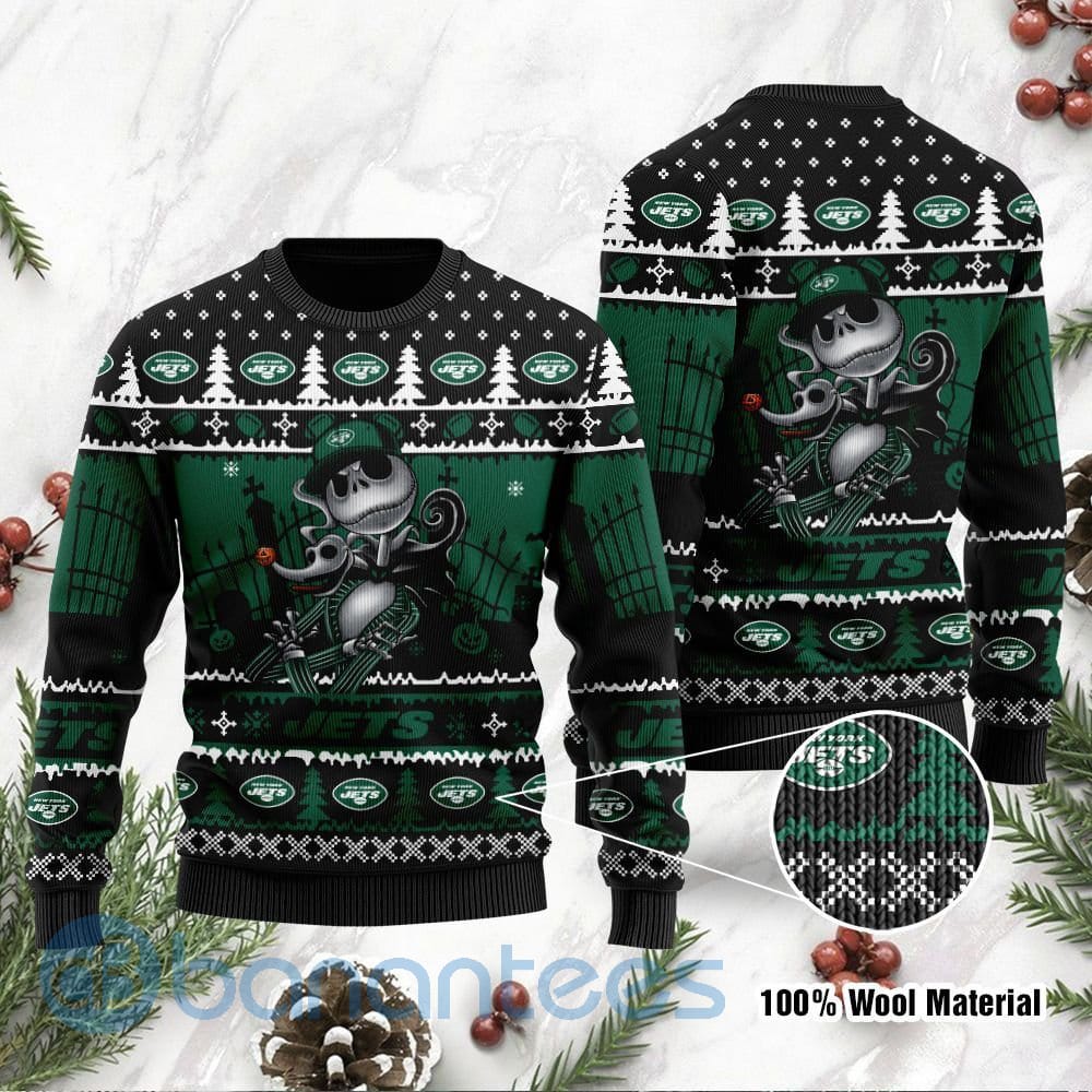 New York Jets Jack Skellington Halloween Ugly Christmas 3D Sweater