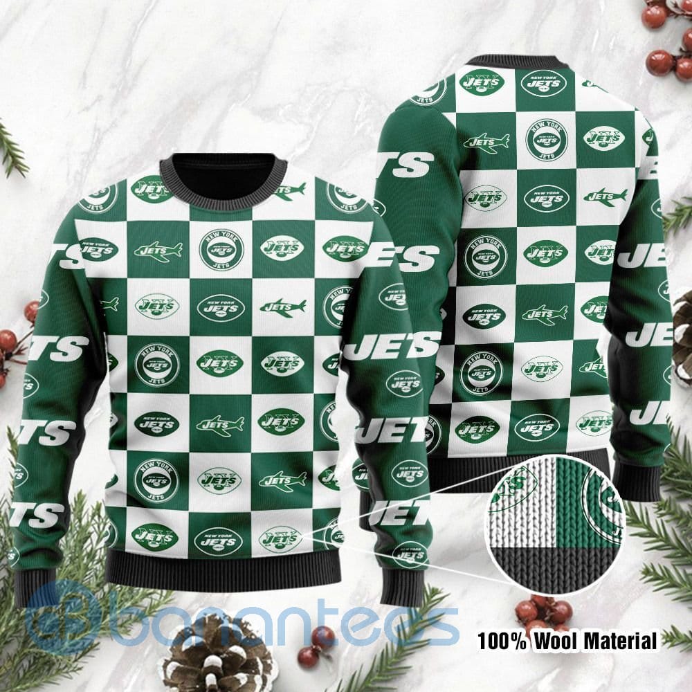 New York Jets Logo Checkered Flannel Design Ugly Christmas 3D Sweater