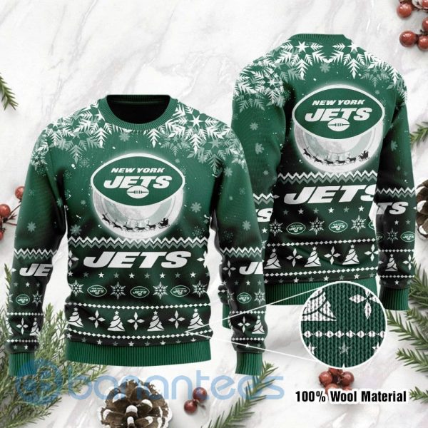 New York Jets Santa Claus In The Moon Ugly Christmas 3D Sweater Product Photo