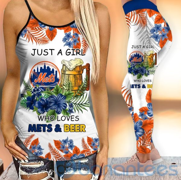 New York Mets Girl Leggings And Criss Cross Tank Top For Women Product Photo