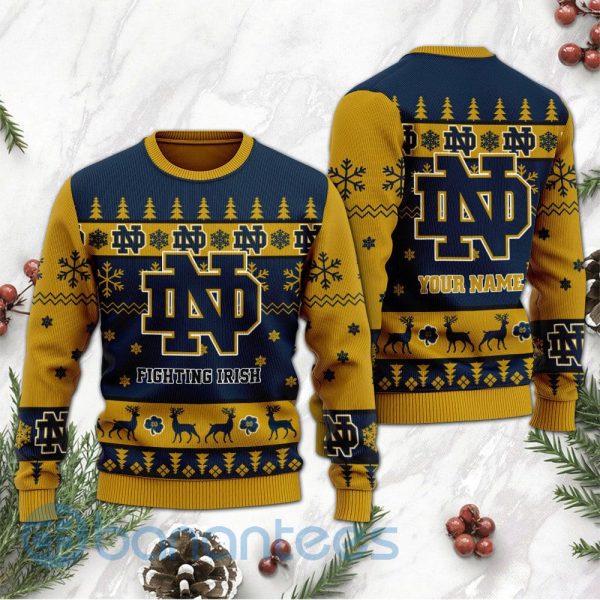 Notre Dame Fighting Irish Custom Name Personalized Ugly Christmas 3D Sweater Product Photo