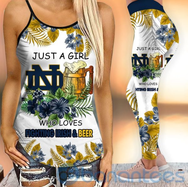 Notre Dame Fighting Irish Girl Leggings And Criss Cross Tank Top For Women Product Photo