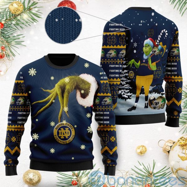 Notre Dame Fighting Irish Team Grinch Ugly Christmas 3D Sweater Product Photo