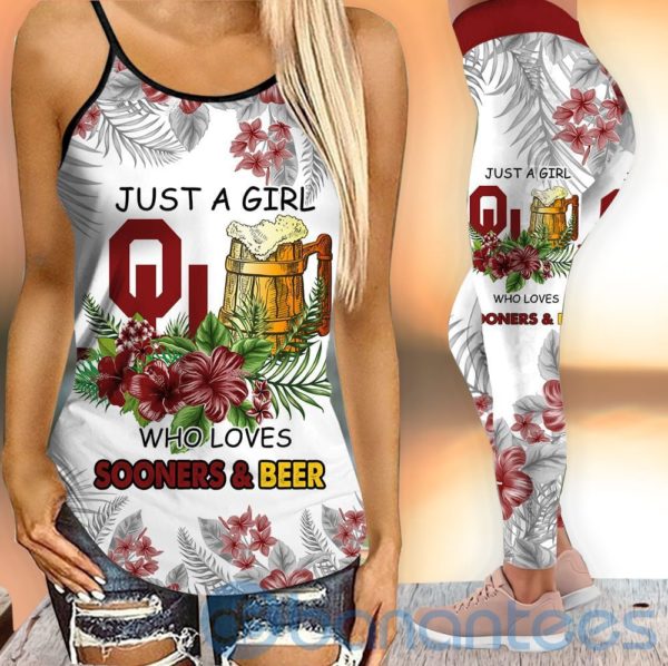 Oklahoma Sooners Girl Leggings And Criss Cross Tank Top For Women Product Photo