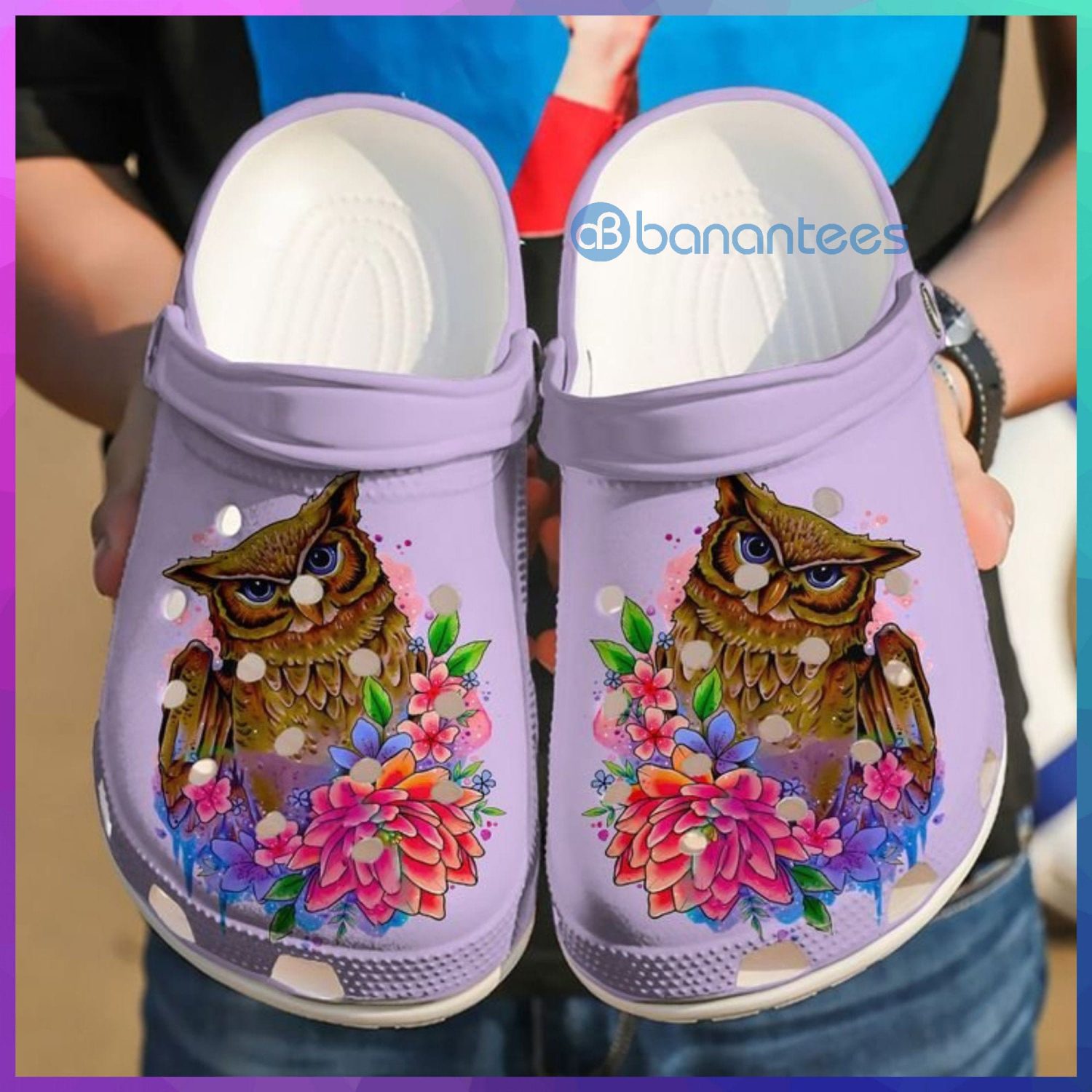 Owl Horned Art Watercolor Clog Shoes For Men And Women