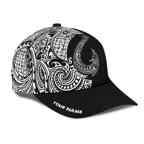 Personalized Amazing Polynesian Go Fishing Black All Over Printed Cap Product Photo