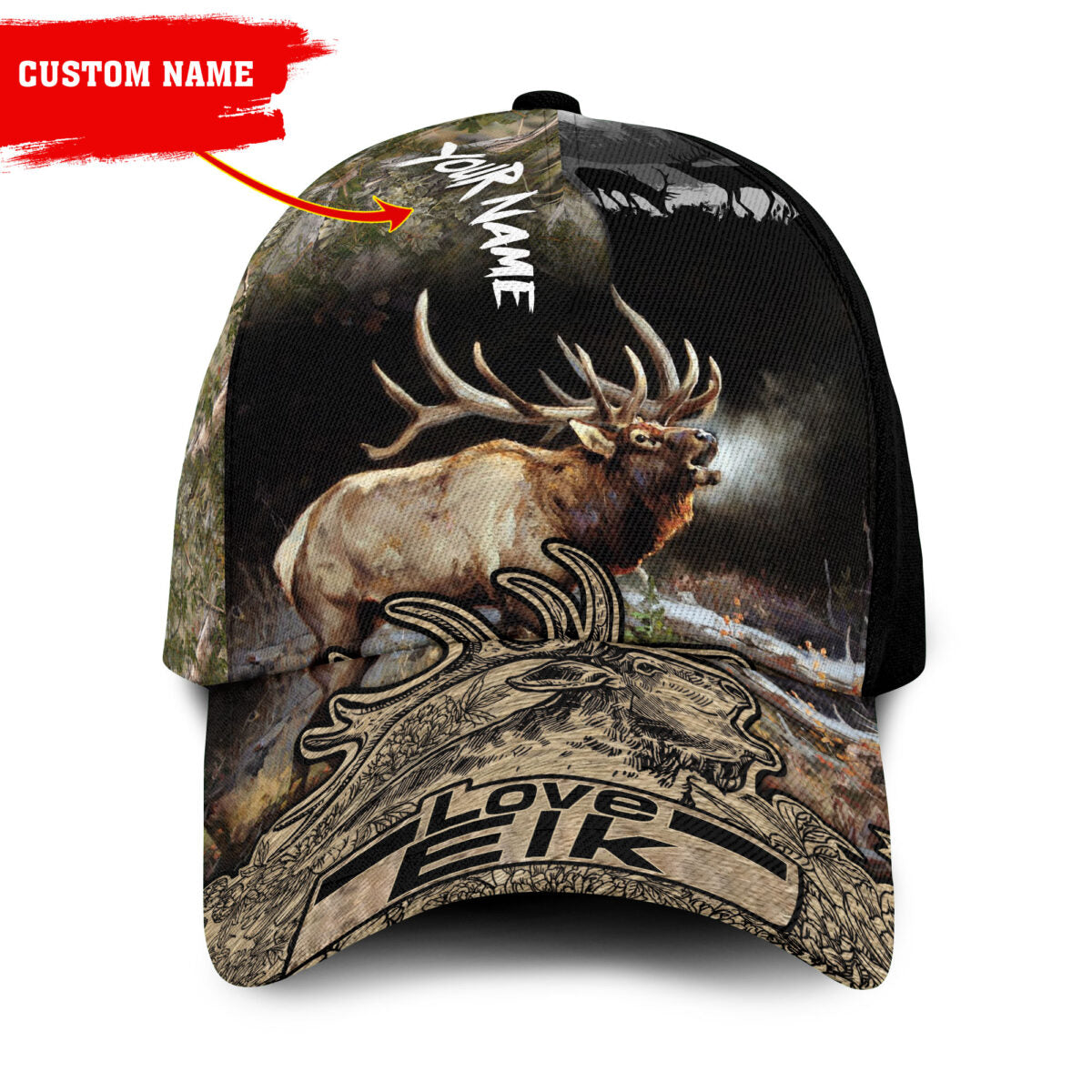 Personalized Deer Hunting Black All Over Printed 3D Cap