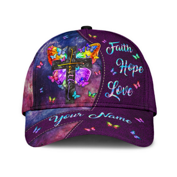 Personalized Faith Hope Love Colorful Butterfly Cross Christian All Over Printed 3D Cap Product Photo