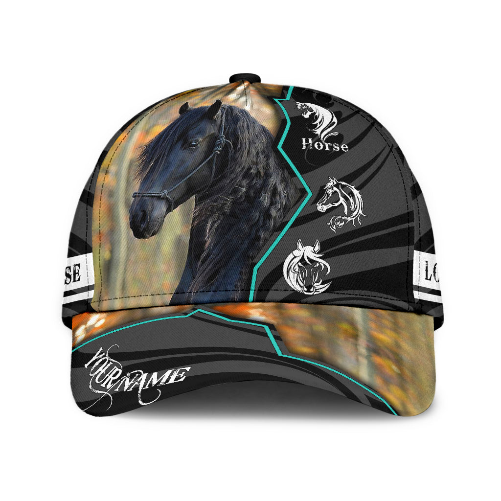 Personalized Name Black Horse Love Hores All Over Printed 3D Cap