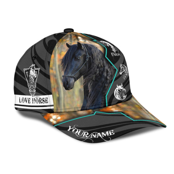 Personalized Name Black Horse Love Hores All Over Printed 3D Cap Product Photo