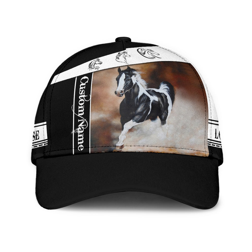 Personalized Name Horse White And Black All Over Printed 3D Cap