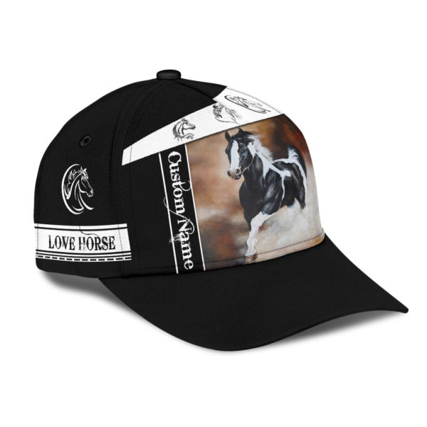 Personalized Name Horse White And Black All Over Printed 3D Cap Product Photo