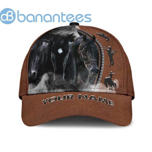 Personalized Name Rodeo All Over Printed 3D Cap Black Horses Product Photo