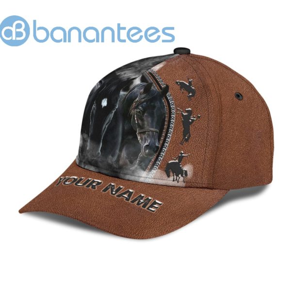 Personalized Name Rodeo All Over Printed 3D Cap Black Horses Product Photo