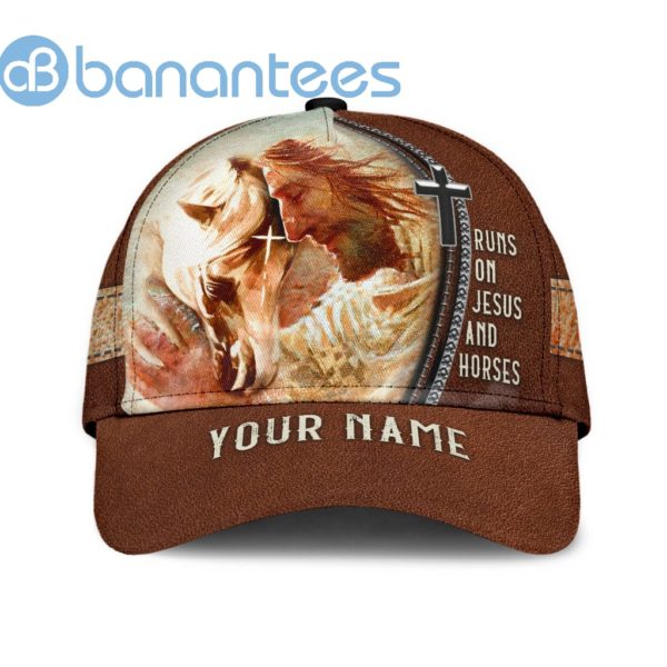 Personalized Name Rodeo All Over Printed 3D Cap Runs On Jesus And Horses Product Photo