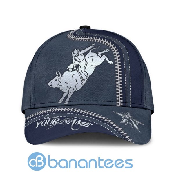 Personalized Name White Dark Navy Bull Riding All Over Printed 3D Cap Product Photo