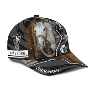Personalized Name White Horse All Over Printed 3D Cap Product Photo