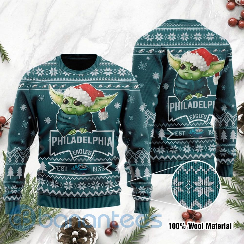 Philadelphia Eagles Cute Baby Yoda Grogu Ugly Christmas 3D Sweater