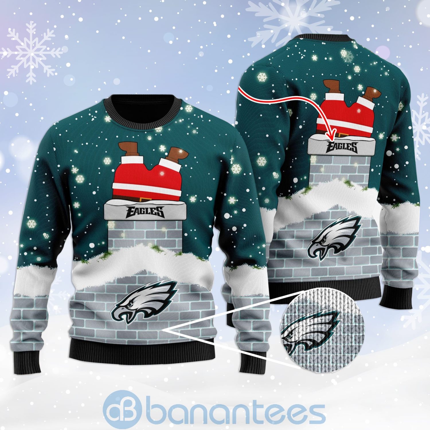 Philadelphia Eagles Football Team Logo Symbol Santa Claus Custom Name Christmas 3D Sweater