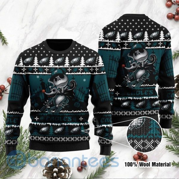 Philadelphia Eagles Jack Skellington Halloween Ugly Christmas 3D Sweater Product Photo