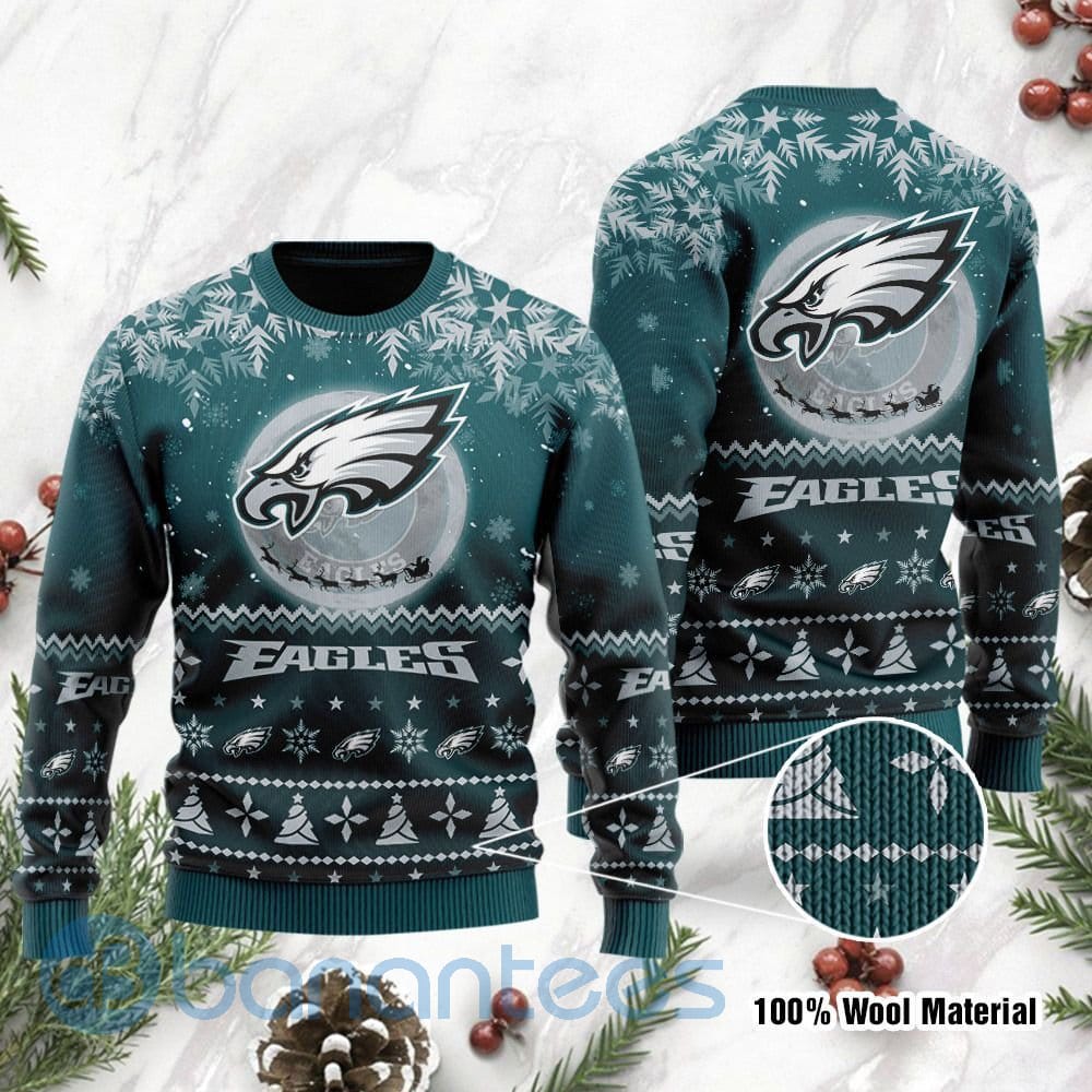 Philadelphia Eagles Santa Claus In The Moon Ugly Christmas 3D Sweater