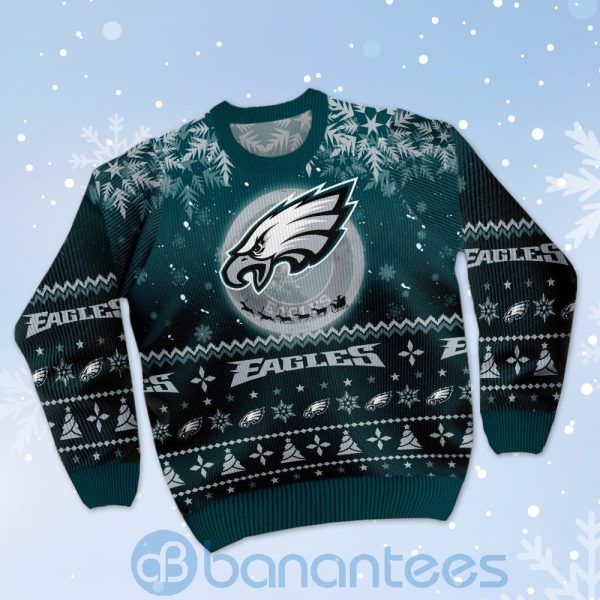 Philadelphia Eagles Santa Claus In The Moon Ugly Christmas 3D Sweater Product Photo
