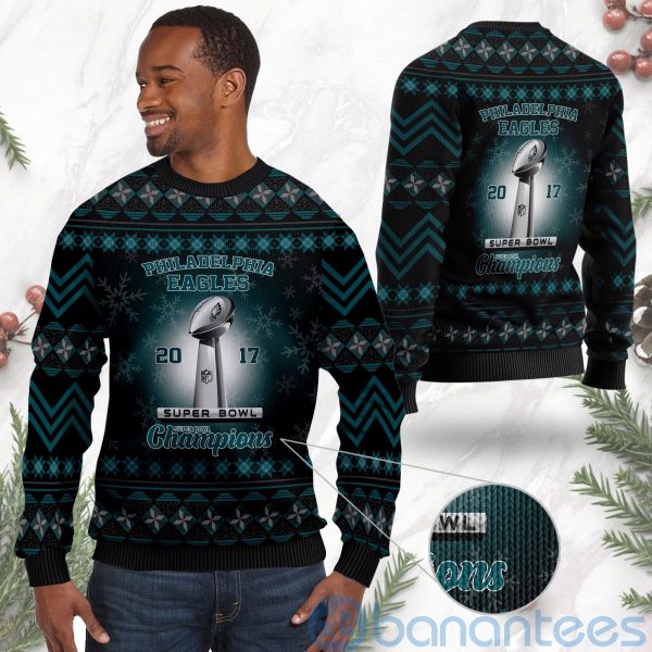 Philadelphia Eagles Super Bowl Champions Cup Ugly Christmas 3D Sweater Product Photo