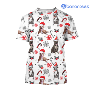 Pit Bull Merry Christmas All Over Printed 3D Shirts - 3D T-Shirt - White