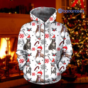 Pit Bull Merry Christmas All Over Printed 3D Shirts - 3D Zip Hoodie - White