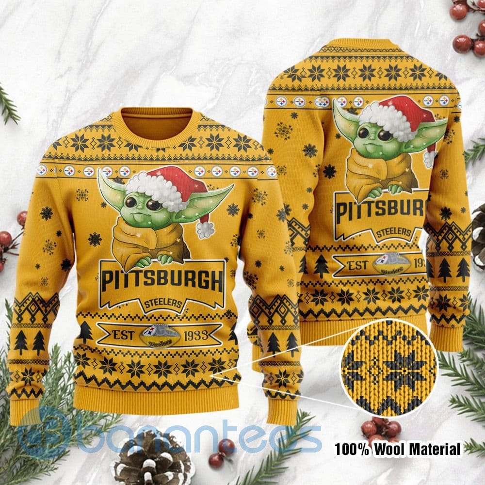 Pittsburgh Steelers Cute Baby Yoda Grogu Ugly Christmas 3D Sweater