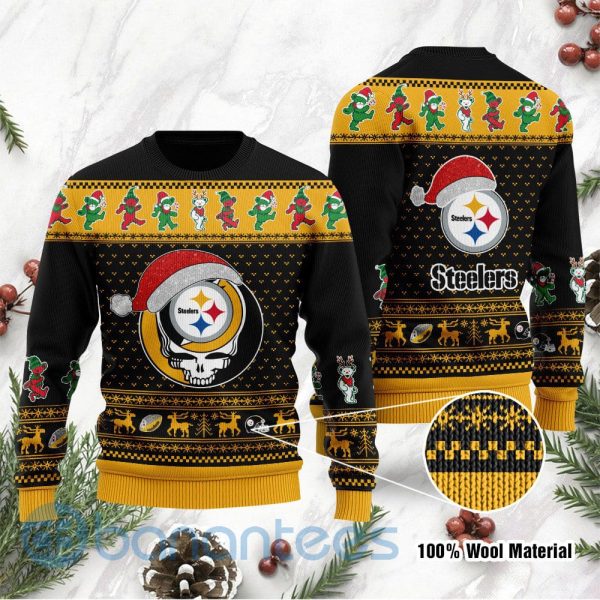 Pittsburgh Steelers Grateful Dead SKull And Bears Custom Name Ugly Christmas 3D Sweater Product Photo