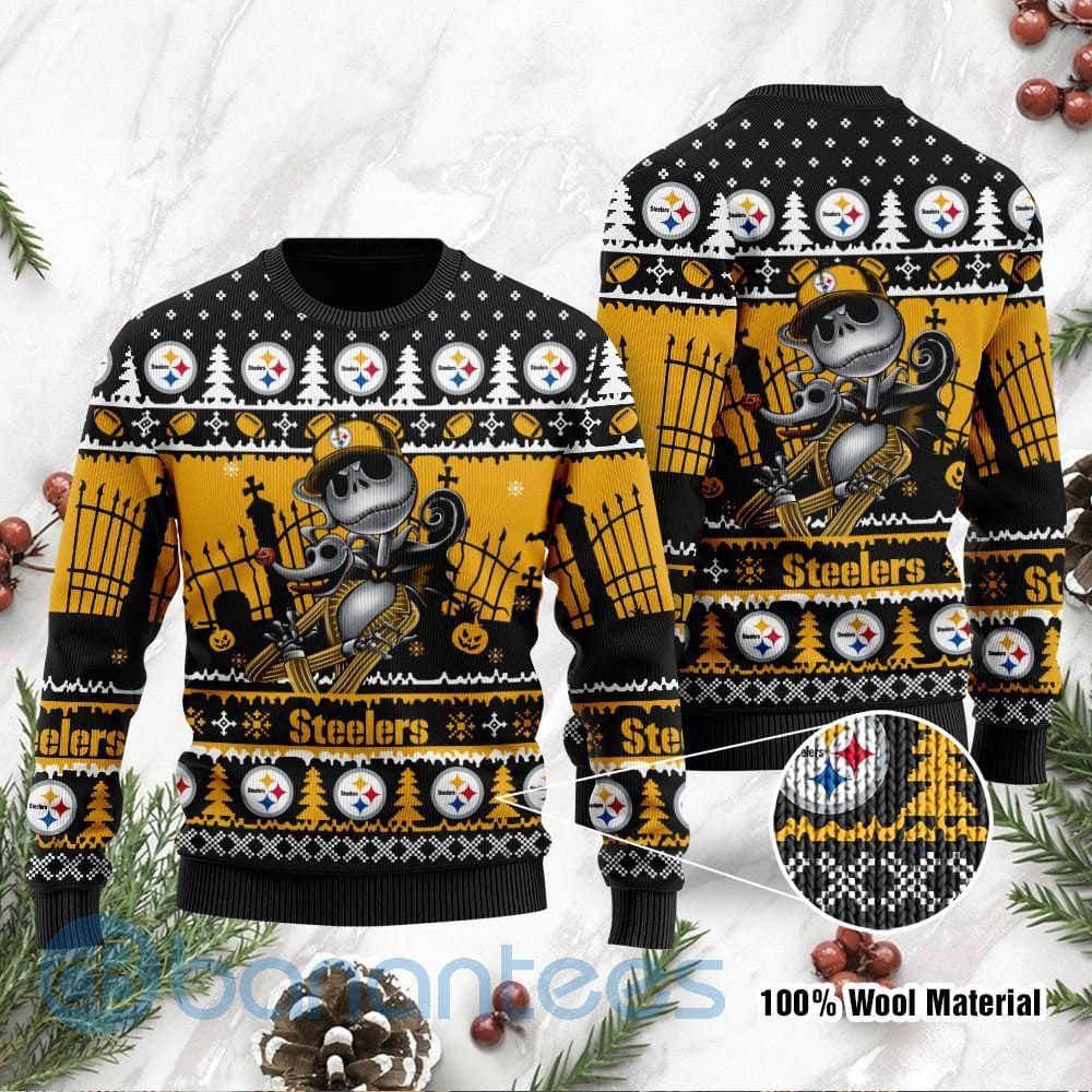 Pittsburgh Steelers Jack Skellington Halloween Ugly Christmas 3D Sweater