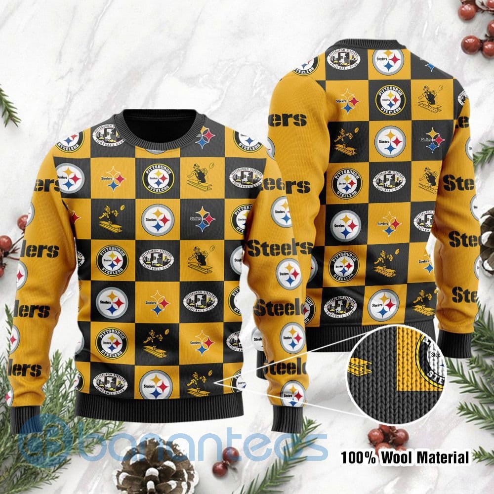Pittsburgh Steelers Logo Checkered Flannel Design Ugly Christmas 3D Sweater