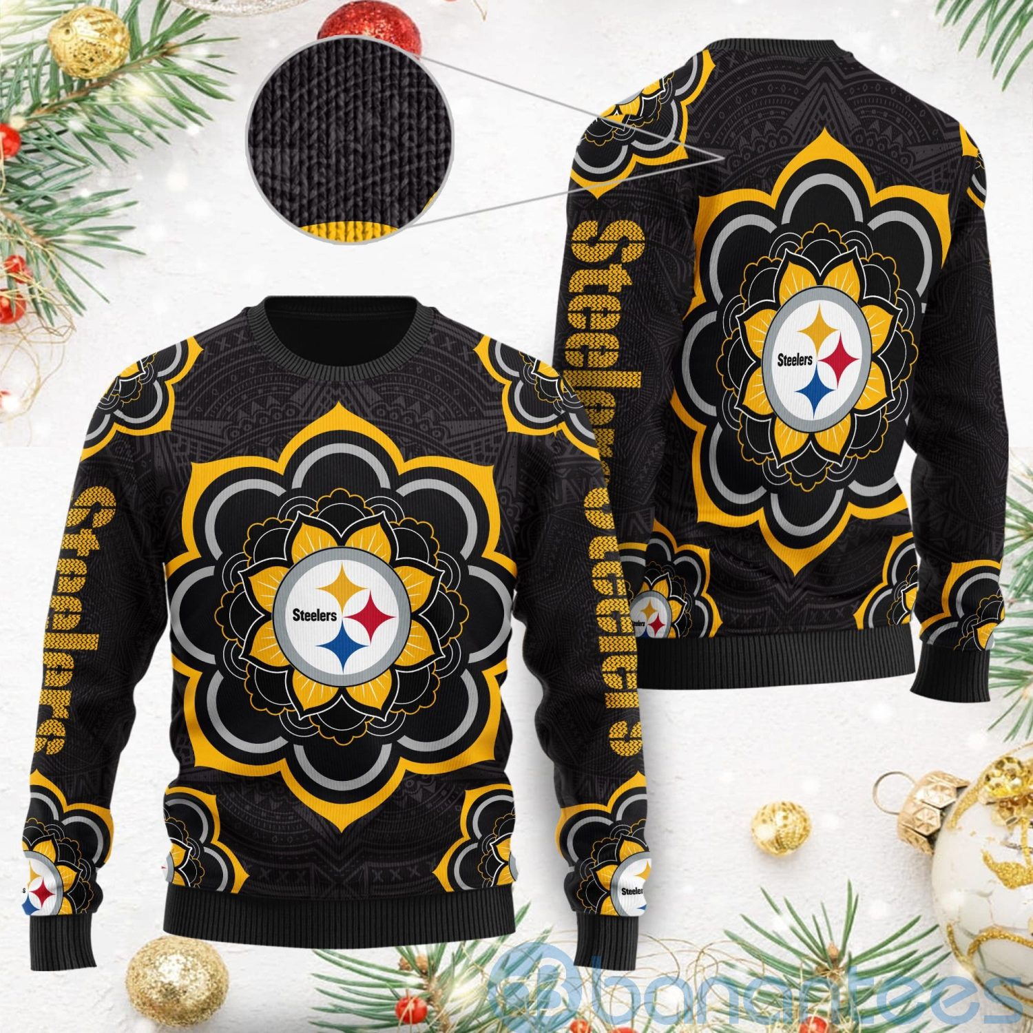 Pittsburgh Steelers Mandala Logo Ugly Christmas 3D Sweater