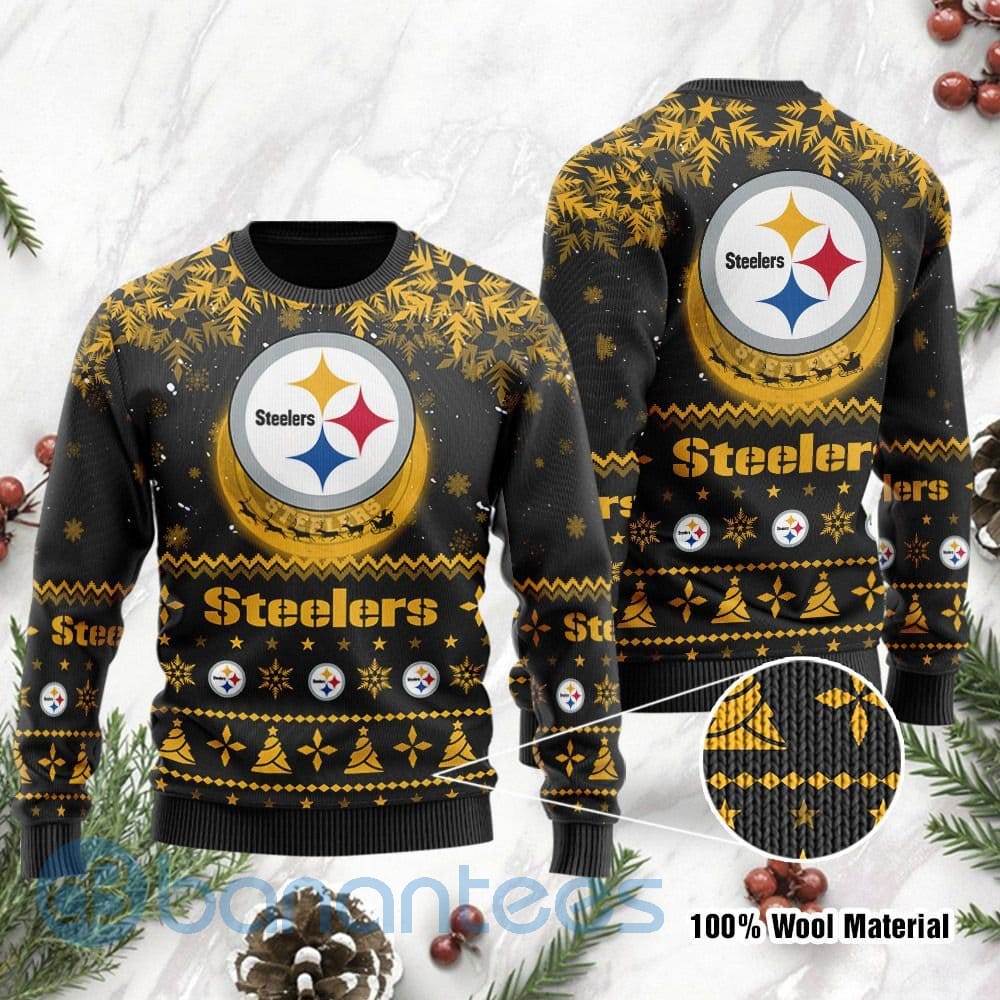 Pittsburgh Steelers Santa Claus In The Moon Ugly Christmas 3D Sweater