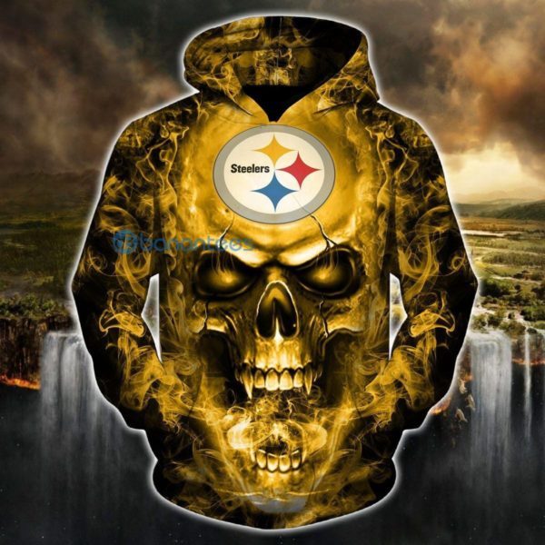 Pittsburgh Steelers Skull Hoodie Smoke, Zip 3D Hoodie Product Photo
