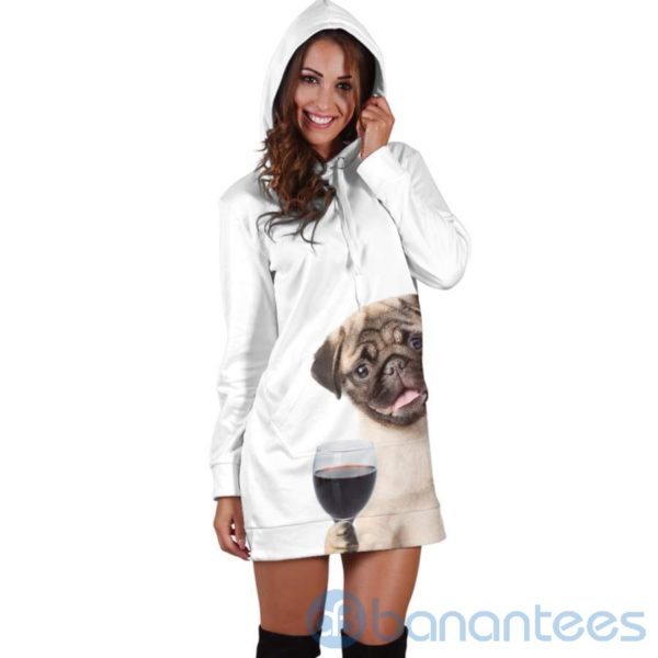 Pug With Wine Hoodie Dress For Women Product Photo